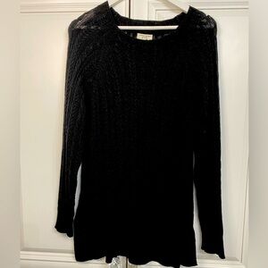 Bleu Gray Women’s Size XL Black Cable Knit Pull On Crew Neck Sweater
